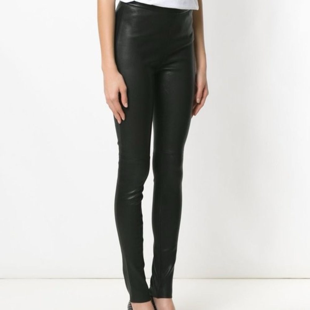 BOSS Hugo Boss Simounia Black faux Leather Pants size 4 Sleek Bold Chic Leggings